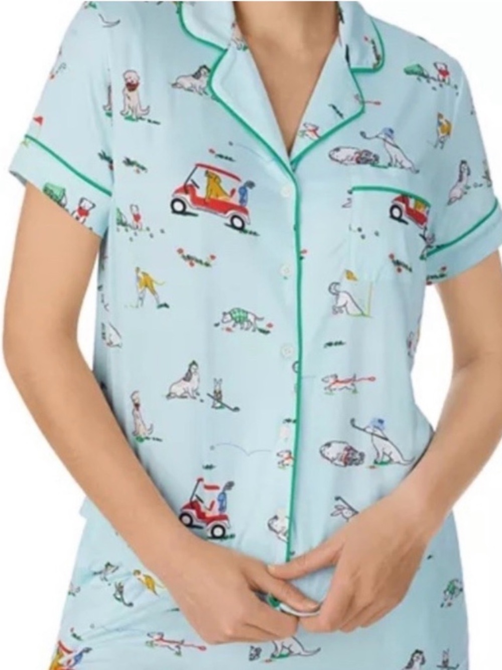 NWT Kate Spade Dog Golf Themed Short Sleeve Shorty Pajama Set Size L Whimsical - Picture 2 of 13